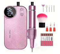 Rechargeable Nail Drill Machine for Acrylics - 35,000 RPM Professional E File with 8 Bits & LCD Display, Ultra-Quiet Electric Nail File for Salon & Home Manicure/Pedicure (Pink)