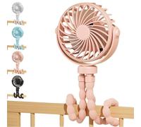 Rechargeable Octopus Pram & Stroller Fan - Keep Baby Cool on the Go，Pink | 360° adjustable USB rechargeable stroller fan with flexible tripod legs for prams, cribs, travel and everyday cooling