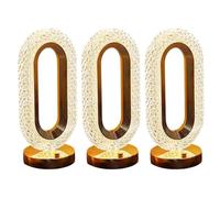 Rechargeable Oval Crystal Table Lamp - Touch Control, 3 Color Dimmable Cordless Nightlight, Elegant Bedside Desk Light for Living Room, Bedroom, 12x26CM