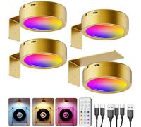 Rechargeable Over Picture Wall Lights, Gold 2600mAh Battery Operated RGB Picture Frame Light Stick On Wireless Art Lights for Painting Remote Display Light Colour Change Magnetic Spotlights for Photo