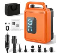 Rechargeable Paddle Board Pump 20 PSI, Electric SUP Pump with 6 Nozzles, Fast Inflation & Auto-off with 12V DC Car Charge, LCD Display, Inflatable Paddle Board for Sup, Kite, Tent, Mattress
