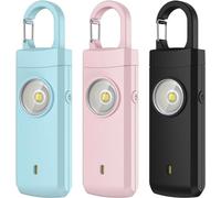 Rechargeable Personal Safety Alarm for Women, 130 DB Loud Self Defense Keychain Siren with LED Strobe Light, Personal Emergency Security Safe Devices Key Chain Alarms (Blue+Pink+Black)