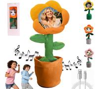 Rechargeable Personalized Singing Sunflower Toy with Custom Text/Photo, Dancing Musical Interactive Plush, Complete Gift Set with USB Cable & Bag, Birthday Present for Kids & Adults (Saffron)