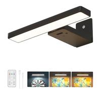 Rechargeable Picture Lights for Wall, Battery Operated with Remote Control, Adjustable LED Wall Light & Dart Board Light for Pictures, Dartboard, Frames, Mirrors, 3 Color Temperatures, Black