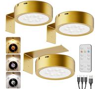Rechargeable Picture Lights for Wall, Gold 2600mAh Battery Operated LED Art Lights for Paintings Wireless Picture Frame Light Stick On Display Cabinet Lighting Remote Magnetic Puck Light for Poster