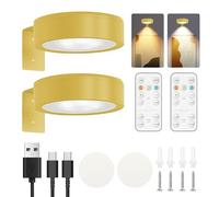 Rechargeable Picture Lights for Wall, Magnetic Wireless Led light stick on wall with Remote Control, Art Light for Paintings Picture Frame Indoor Display Cabinets Poster (2 Glod + 2 Remote Control)