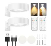 Rechargeable Picture Lights for Wall, Magnetic Wireless Led light stick on wall with Remote Control, Art Light for Paintings Picture Frame Indoor Display Cabinets Poster (2 White + 2 Remote Control)