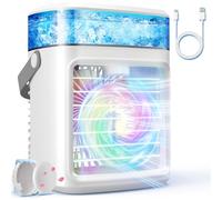 Rechargeable Portable Air Conditioner, 2200mAh 3 Powerful Speeds Mini Air Conditioner, Large Water Tank Evaporative Air Cooler, Personal Space Cooler Humidifier, Small Portable AC Fan for Home
