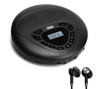 August SE10B Portable Rechargeable CD Player for Home, Car & Travel - Personal Discman MP3 Music Player with Earphones, LCD Display, EQ & Anti-Shock, Disc/Micro SD Support, 15H Playback - Black