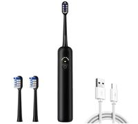 Rechargeable Power Toothbrushes Fast Charge 2.5 Hour Last 30 Day 2 Minute Smart Timer, Electric Sonic Toothbrush with 3 Brush Heads & 6 Cleaning Modes, 50000 VPM Teeth Whitening for Adult & Kids Black