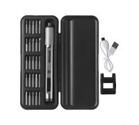 Rechargeable Precision Screwdriver Metal Body 0.33Nm | 25 diverse bits, adjustable torque 0.15-0.33Nm, prevents stripping, metal construction, gray finish