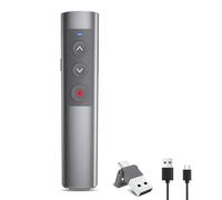 Rechargeable Presentation Clicker with RED Pointer, 2 in 1 USB-A/C Metal Wireless Remote Powerpoint Slide Clicker with Volume Control for PPT/Mac/Laptop/Computer, Google Slide Advancer