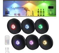 Rechargeable Puck Lights,6Pack LED Under Cabinet Counter Lights,2000mAh Battery Operated Tap Lights,stick on lights,Touch&Remote Controls Dimmable Wireless Closet lights for Kitchen (Black-13color, 6)