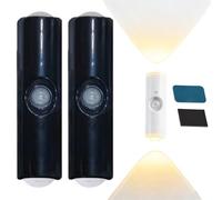 Rechargeable Puck Lights Motion Sensor, Wireless Portable Motion Sensor Light Indoor, Wall Lights Battery Operated, Punch-Free Color Changing LED Lighting for Bedroom, Wardrobe (2, Black-7Color)