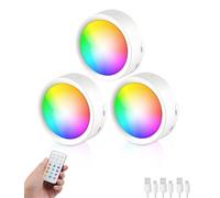 Rechargeable Puck Lights with Remote, 13 Colour Changeable Tap Light Dimmable Push Lights Stick On Closet Lights Wireless LED Touch Lighting for Under Cabinet, Bedroom Closet&Classroom 3 Pack