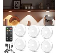 Rechargeable Puck Lights with Remote, 2400mAh Battery LED Spot Lights Stick On Wireless Under Cabinet Kitchen Light USB Charged Push Button Light Magnet Spotlight for Cupboard Display Shelf Wardrobe