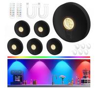 Rechargeable Puck Lights with Remote, 6 Pack Magnetic Under Cabinet Lighting, 1500mAh Battery Operated LED Tap Lights with Dimmer & Timmer for Kitchen, Closet, Shelf - 3 Color Temps & 12 RGB, Black