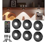 Rechargeable Puck Lights with Remote, Black 2400mAh Battery LED Spot Lights Stick On Wireless Under Cabinet Kitchen Lights USB Charged Push Button Light Magnetic Spotlight for Cupboard Display Shelf