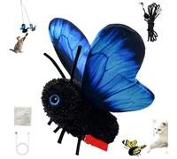 Rechargeable Realistic Butterfly Interactive Cat Toy Flapping Suction, Smart Sensing Flapping Butterfly Toy Interactive Cat for Solo Play, with Rope and Suction Cup, Cats Indoor Play Companion (BU)