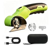 Rechargeable Rotary Cardboard Cutter - Electric Scissors with LED Light & Safety Lock, Cordless Electric Cutter for Fabric Carpet Carton Plastic Leather, 4V Motor 320RPM, 2 Blades, USB-C Charging
