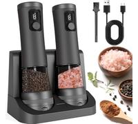 Rechargeable Salt and Pepper Grinder Set with Charging Base, Electric Pepper Grinders with 5 Adjustable Coarseness, Grinder for Kitchen, for Cumin, Rose Salt, 110ml Capacity and White LED Light