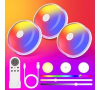 Rechargeable Shower Light, 15 Color Changing Bathroom Ceiling Light No Wiring, Mood Lights with Remote Dimmable, 2400mAh Battery Powered Night Light for Bathroom Closet Bedroom Livingroom, 3 Pack