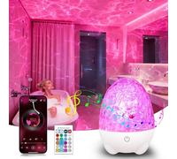 Rechargeable Shower Lights for Inside Shower, 17 Colors RGBW Waterproof Shower Lamp with Bluetooth Speaker, Ocean Wave Projector Light with Remote Control, LED Water Ripple Lamp for Bathroom, Bedroom