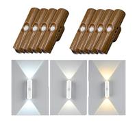 Rechargeable Smart LED Motion Sensor Ambient Light, Magnetic Wall Sconce with Color Changing - Auto On/Off Night Light for Bedroom, Hallway, Staircase & Cabinet (Walnut, 3-Colors,8PCS)