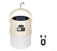 Rechargeable Solar Camping Lantern with Dual LED Light Source, 300 Lumens, Digital Display, 4 Adjustable Modes, IPX4 Water Resistant, USB Charging, Compact Portable Lamp for Hiking, Fishing
