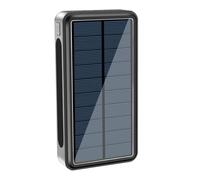 Rechargeable Solar Power Bank - High Capacity External Battery with Built-in Solar Panel | Versatile LED Light for Camping, Convenient USB Charger Phone, Hiking, Travel, Spike, Black, Se référer au