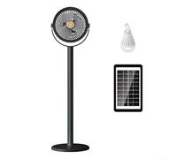 Rechargeable Solar Powered Standing Fan, Portable 5-Speed USB Desk Fan with 4000mAh for battery, 360° Adjustable Foldable Pedestal Fan with LED Light for Outdoor Camping Home Office (Black)
