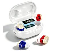 Rechargeable Sound Device for Adults, Digital Audio Device with 3.2g Lightweight In-Ear Earbud, Power-On Anti-Howling, 4 Volume Adjustment, Voice Enhanced, Touch Controls for Daily Life (Red & Blue)