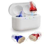 Rechargeable Sound Device for Seniors & Adults, Invisible Audio Device with Smart Noise Reduction, Auto On/Off Charging Case, Lightweight In-Ear Design for Everyday Listening (Red & Blue)