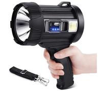Rechargeable Spotlight, 3000 Lumens Bright LED Spotlight Flashlight, Long Running Spot Light Searchlight, Outdoor Handheld Spotlights with Solar Panels for Hunting,Camping,Boat,6 Spotlight Modes