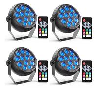 Rechargeable Stage Par Light 50W RGB 12LED with Remote & DMX512, Sound Activated Disco DJ Light for Parties, Weddings, Clubs & Events, Pack of 4