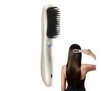 Rechargeable Straightening Brush - 8.7 Inch Negative Ionic Straightening Comb with 3 Strokes | Portable Holiday Hair Tool Oil Infused Tank for Outdoor Travel Home and