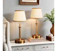 Rechargeable Table Lamp Set of 2, Bedside Lamps with Off-White Rattan Shade