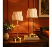 Rechargeable Table Lamp Set of 2, Brown & White Rattan Shade Bedside Lamps