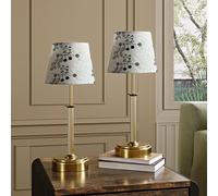 Rechargeable Table Lamp Set of 2, Embroidered Fabric Shade Bedside Lamps