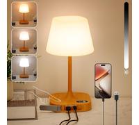 Rechargeable Table Lamp, Waterproof Cordless Bedside Lamp with USB & Type-C Charging Ports Small Portable Wireless Lamps Dimmable LED Night Light for Bathroom, Bedroom, Camping, 3 Color Temperature
