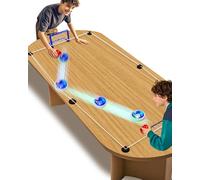 Rechargeable Tabletop Air Hockey - Elastic Rope Rebound Boundaries with Adjustable Size, 2-4 Player Indoor Hockey Game with LED Pucks, Fun Party & Gift Idea