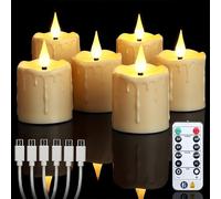 Rechargeable Tea Lights Candles with Remote Timer, 6 Pack Flameless Flickering LED Tealights Votive for Birthday Halloween Table Home Decor Room, Party, Wedding, Warm White Realistic