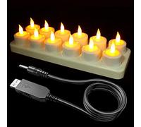 Rechargeable Tea Lights, SoulBay 12 Packs Rechargeable LED Candles Battery Operated with Charging Station and USB Cable Flickering Warm Yellow for Home Halloween Table Indoor Decor(No Remote Timer)