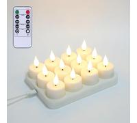 Rechargeable Tea Lights with Remote 12PCS Flameless LED Tealight Candles with Charging Base, Battery Operated LED Candle Tealight with Timer for Halloween Christmas Wedding