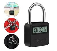 Rechargeable Timer Padlock with LCD Backlit Display, 500-Hour Standby, Alloy Body, for Travel & Home Security - Sets Up to 99h 59m Auto-(Black)