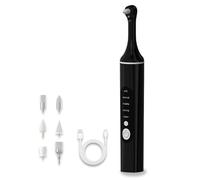 Rechargeable Tooth Polisher with 6 Brush Heads, 5 Cleaning Modes, IPX6 Waterproof, USB-C, LED Light, Black