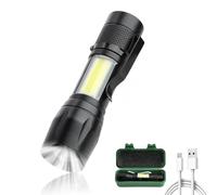 Rechargeable Torch LED Super Bright, Mini Clip on COB Torches with Adjustable 3 Lighting Modes, Zoomable Waterproof Pocket Flashlight Powerful Pen Torch for Camping Hiking Emergency Dog Walking