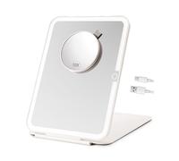 Rechargeable Travel Lighted Makeup Mirror with 10X Magnification, Foldable Compact Lighted Vanity Mirror with Lights, 78 LEDs 3 Colors Light Modes Tabletop Beauty Mirror for Travel
