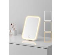 Rechargeable Travel Makeup Vanity Mirror Portable Lighted 3 Color Light Modes LED Dimmable Touch Screen Tabletop LED Folding Cosmetic Mirrors for Office Desk,Vanity Table, Camping（17.5*11.5cm）
