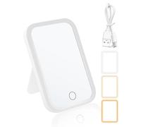 Rechargeable Travel Makeup Vanity Mirror Portable Lighted Makeup Beauty Mirror 3 Color Light Modes LED Dimmable Touch Screen Tabletop LED Folding Cosmetic Mirrors or Travel/Dressing Table, Girls Gift